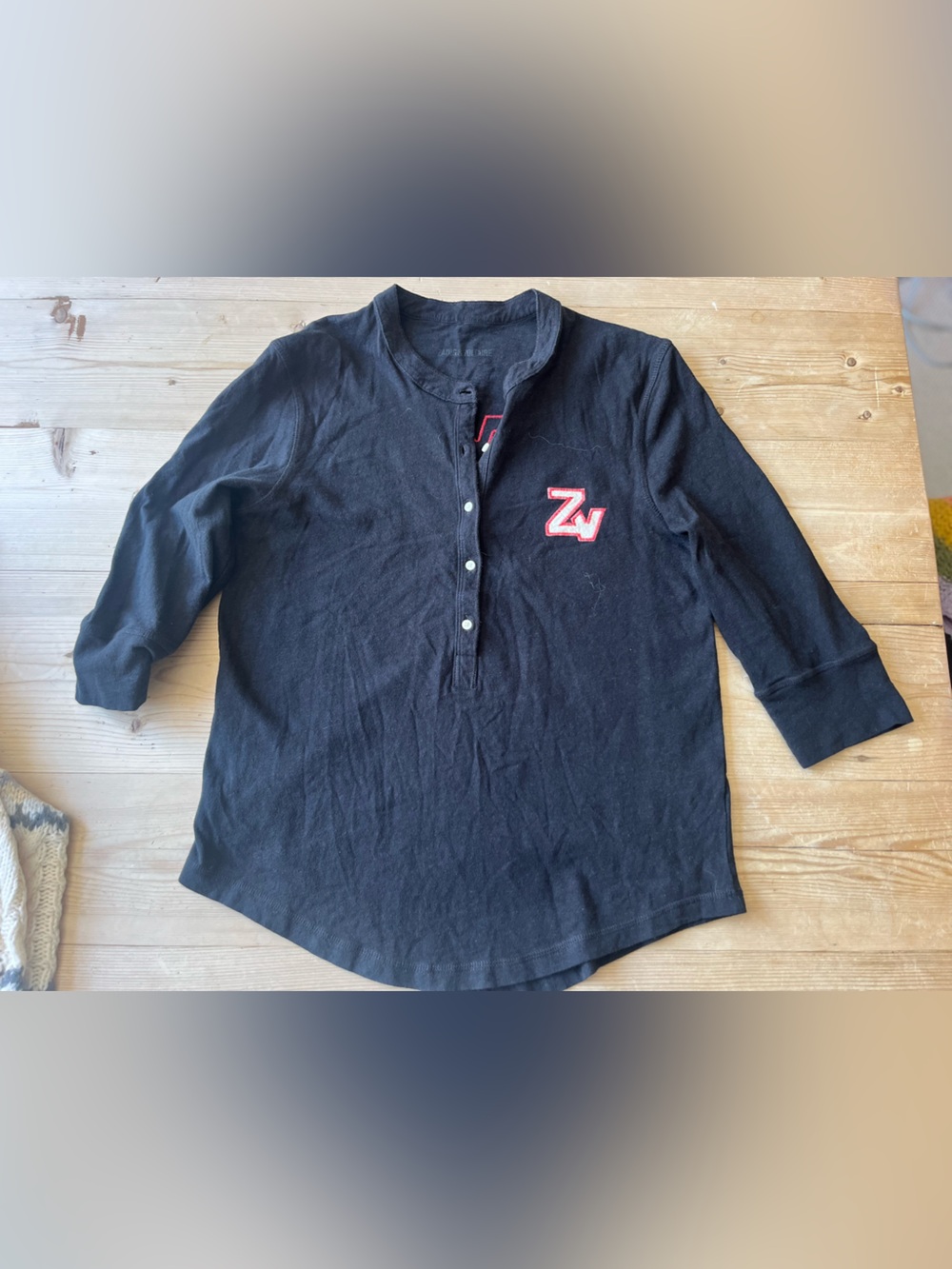 Never worn Zadig & Voltaire Black Long Sleeve Polo Tee with Red & White Patch